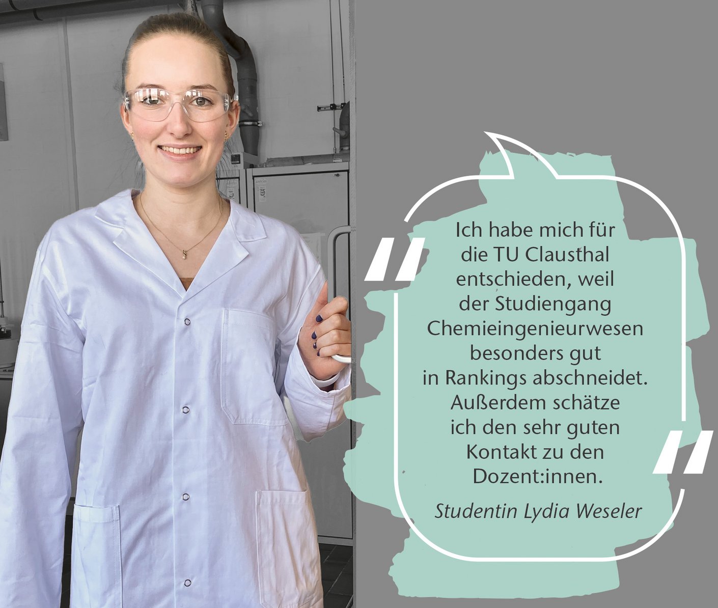 Zitat und Portraitbild von Studentin Lydia Weseler