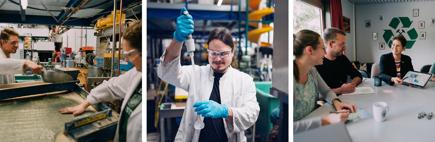 Drei Zusammengeschnittene Bilder zeigen Eindrücke des Studiengangs Nachhaltige Rohstoffgewinnung und Recycling